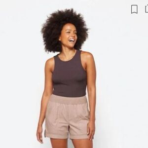 NWT Democracy Linen Shorts size Small Tan Khaki Sky Rise Smocked Waist Stretch